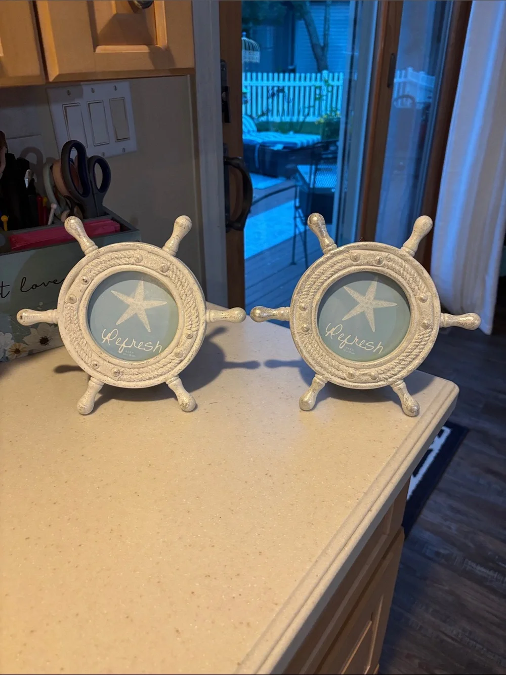 Coastal White Ship Wheel Photo Frames - Set of 2